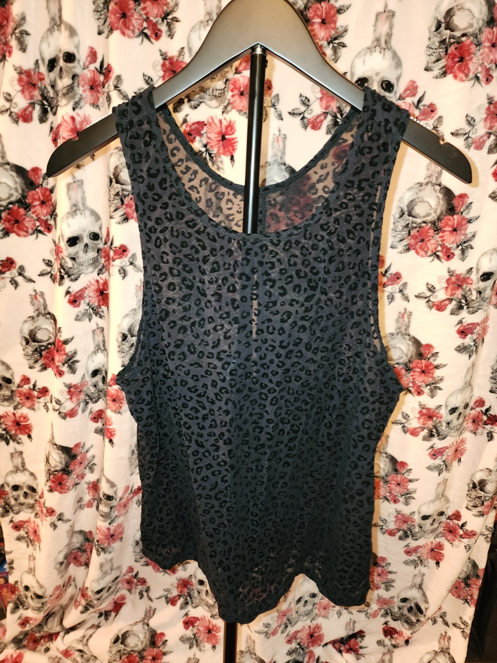 Zyia Active Black Leopard Mesh And Velvet Racerback Tank